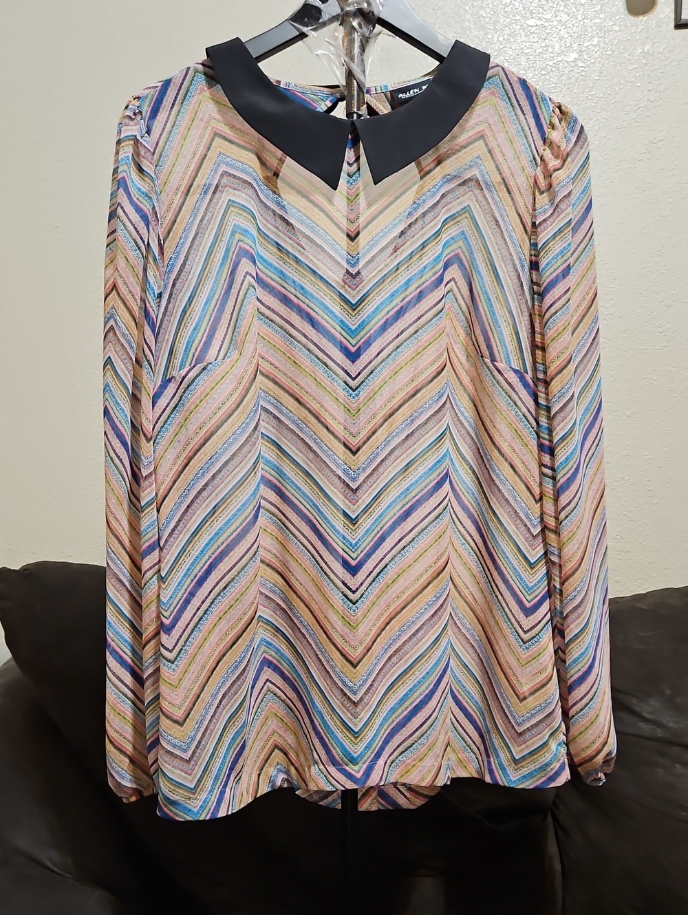 Allen B. By Allen Schwartz Pastel Chevron Blouse with Black Collar